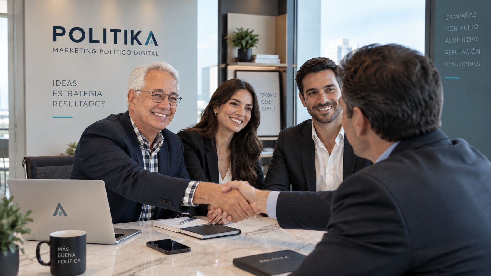Reunión del equipo de POLITIKA para analizar un proyecto de Marketing Político Digital